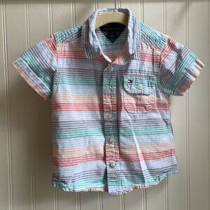 Tommy Hilfiger Rainbow Stripped Button Down Shirt, 2T